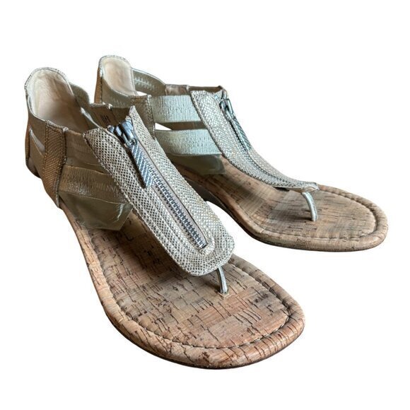 Donald Pliner Women Sandals Size 10 Dori Gold Front Zip Wedge Strappy Adjustable - Picture 1 of 11